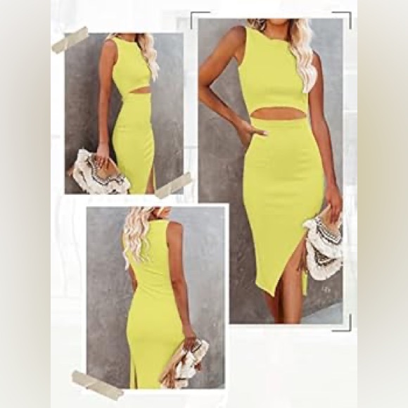 D142 Uusollecy Women’s Cutout Side Slit Bodycon Midi Dress - Size: Large - Picture 3 of 8